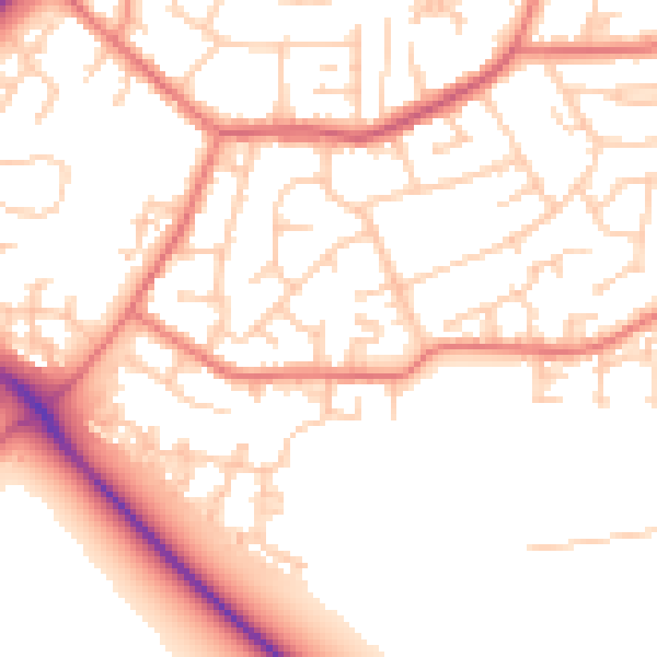 Daytime road noise heatmap for PR1 9DY