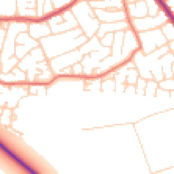 Daytime road noise heatmap for PR1 9EW