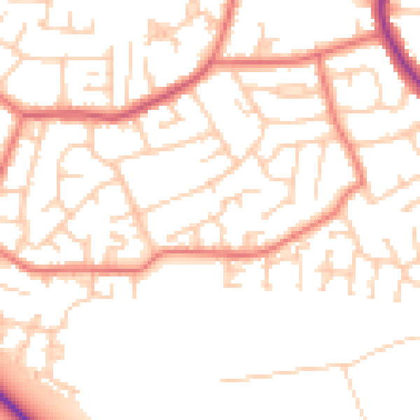 Daytime road noise heatmap for PR1 9HG
