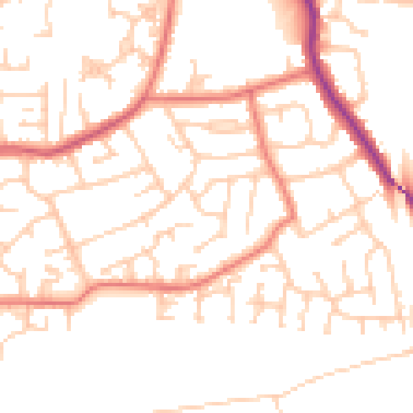 Daytime road noise heatmap for PR1 9NY
