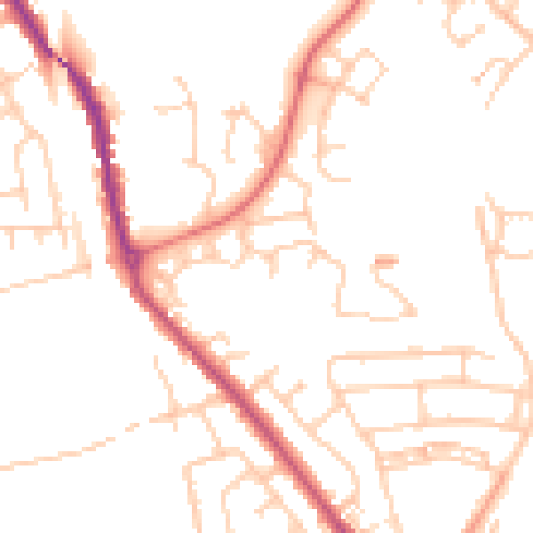 Daytime road noise heatmap for PR1 9SD