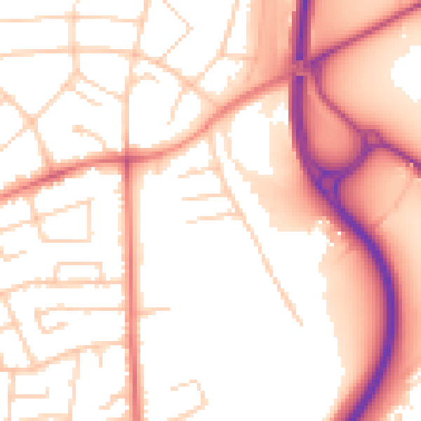 Daytime road noise heatmap for PR1 9XN
