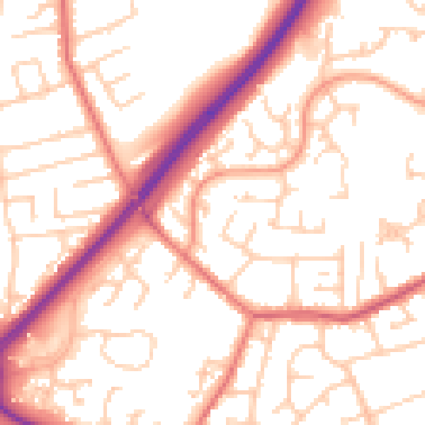 Daytime road noise heatmap for PR1 9YJ