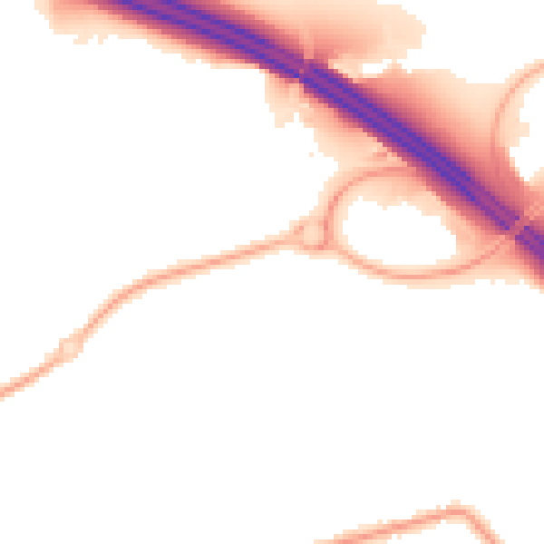 Night-time road noise heatmap for PR2 9LW