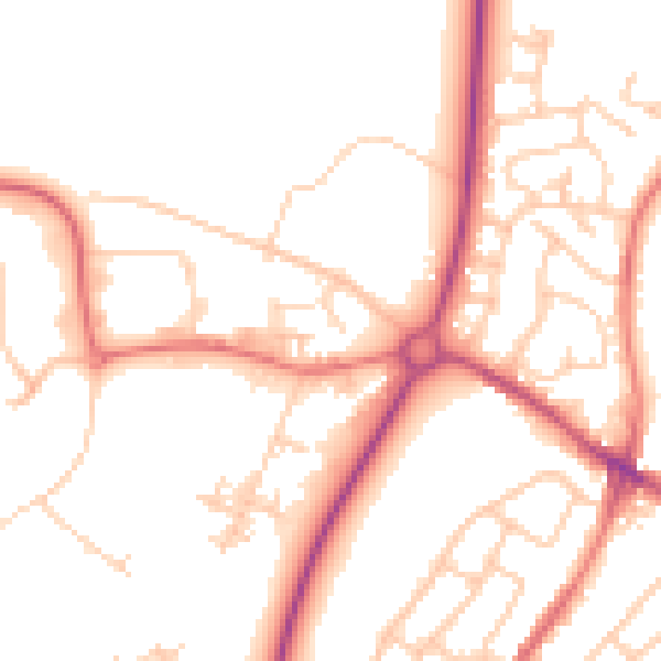 Daytime road noise heatmap for PR26 7DP