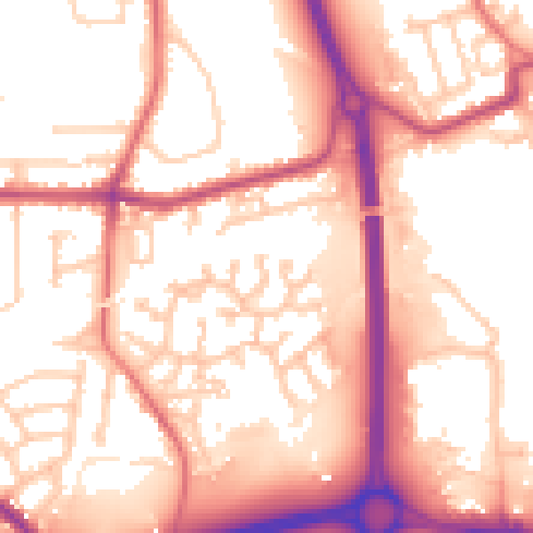 Daytime road noise heatmap for PR5 5YX
