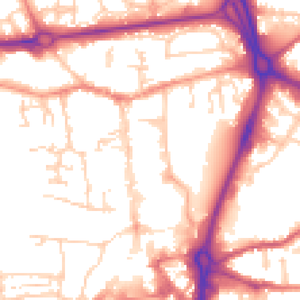 Daytime road noise heatmap for RG14 1AY