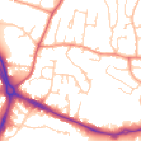Daytime road noise heatmap for RG14 2BW