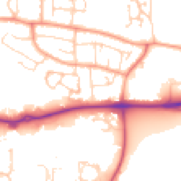 Daytime road noise heatmap for RG14 2QN