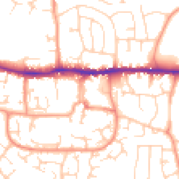 Daytime road noise heatmap for RG19 3HN