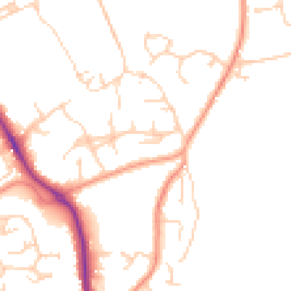 Daytime road noise heatmap for RG26 3SE