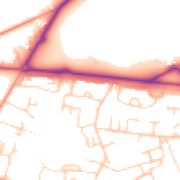 Daytime road noise heatmap for RG26 4QN