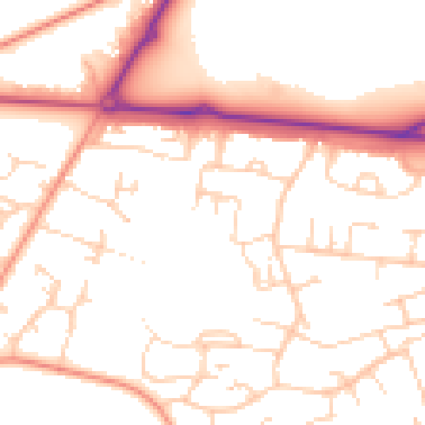 Daytime road noise heatmap for RG26 4QQ