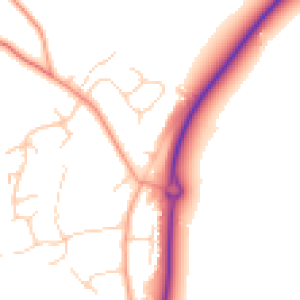 Daytime road noise heatmap for RG27 0AQ