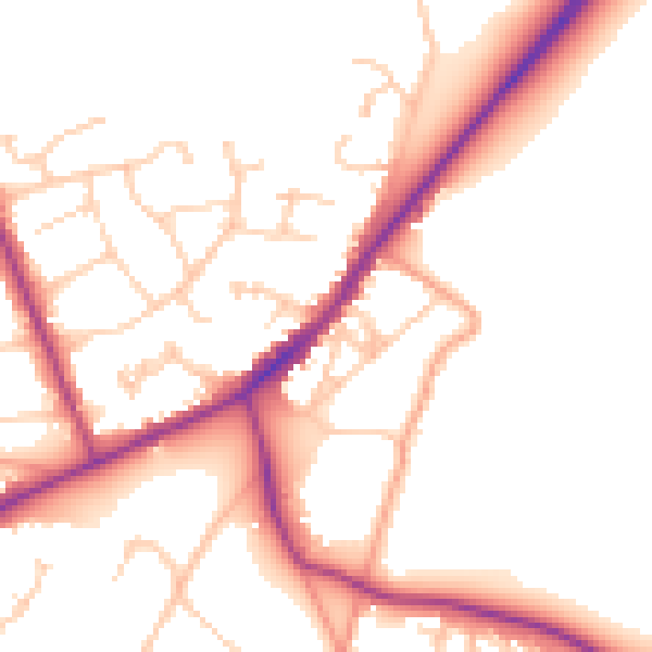 Daytime road noise heatmap for RG27 8NY