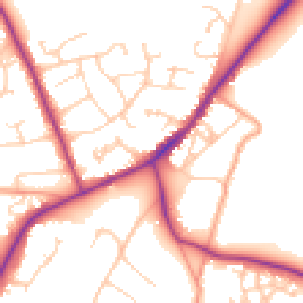 Daytime road noise heatmap for RG27 8NZ