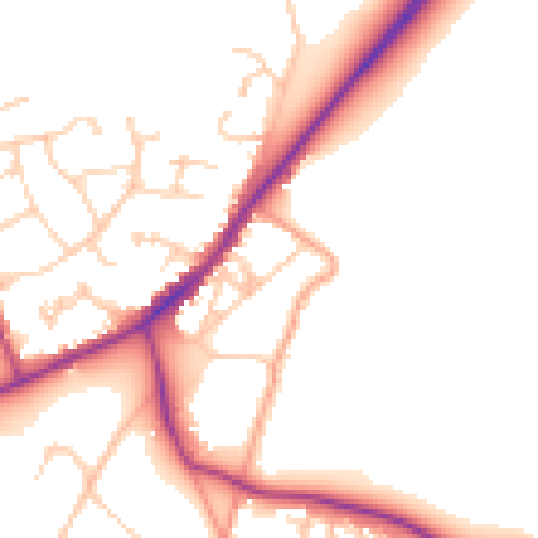 Daytime road noise heatmap for RG27 8PZ