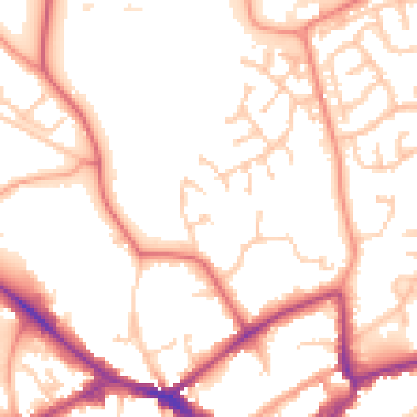Daytime road noise heatmap for RG40 1EQ
