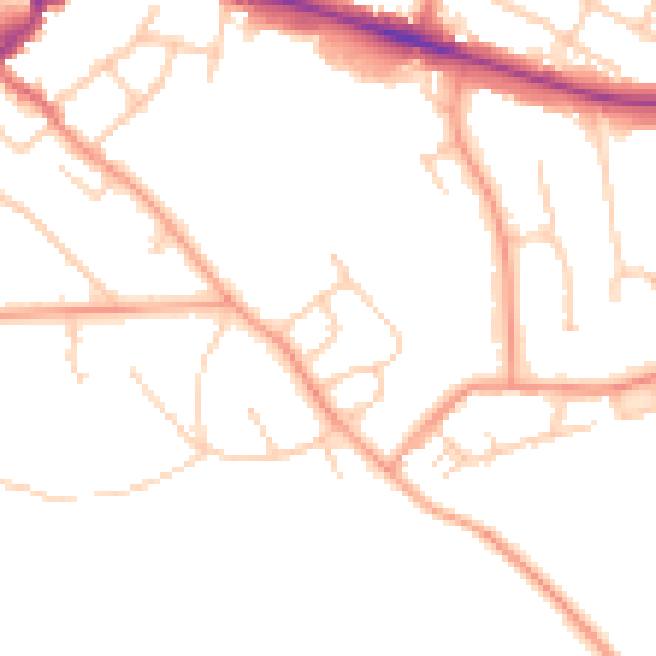 Daytime road noise heatmap for RG40 2JX