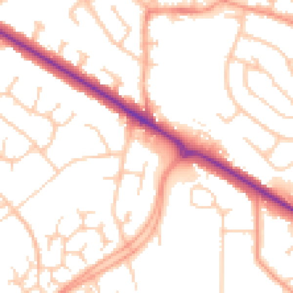 Daytime road noise heatmap for RG41 3AA