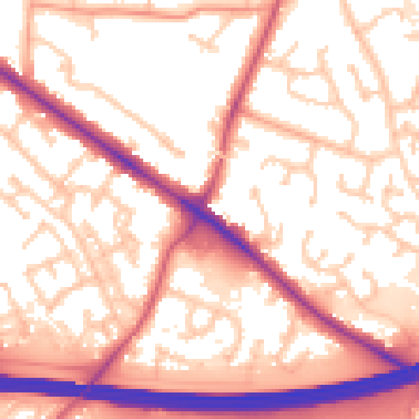 Daytime road noise heatmap for RG41 5PY