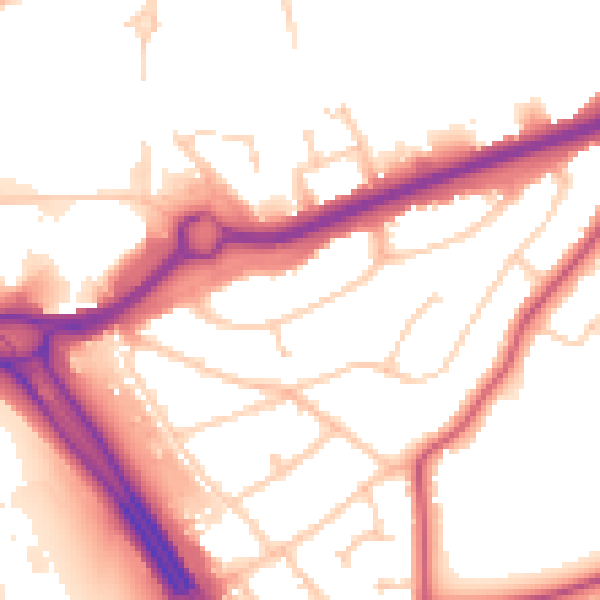 Daytime road noise heatmap for RG6 1AL