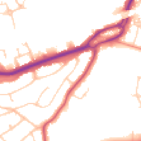 Daytime road noise heatmap for RG6 1BZ