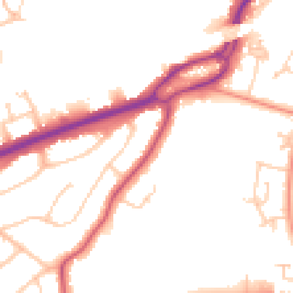 Daytime road noise heatmap for RG6 1DD