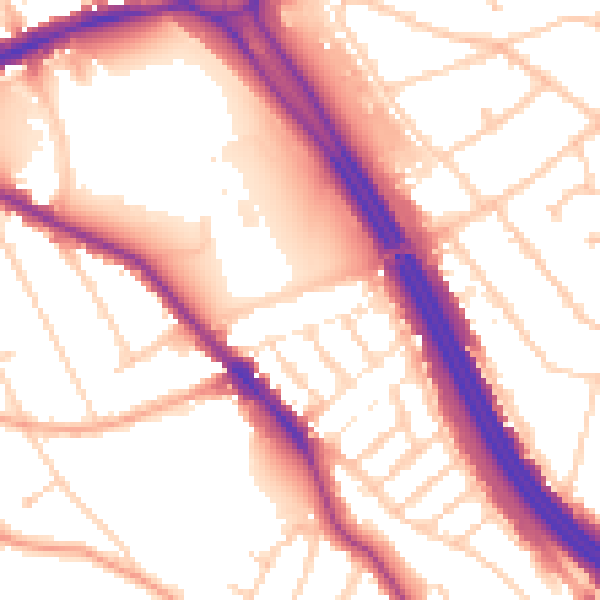 Daytime road noise heatmap for RG6 1DN