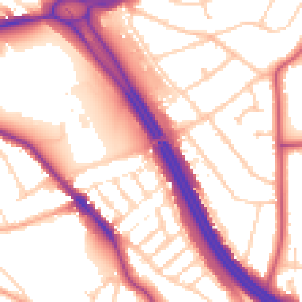 Daytime road noise heatmap for RG6 1DP
