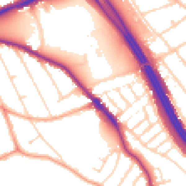 Daytime road noise heatmap for RG6 1DQ