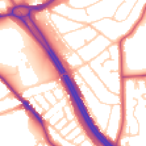 Daytime road noise heatmap for RG6 1DS
