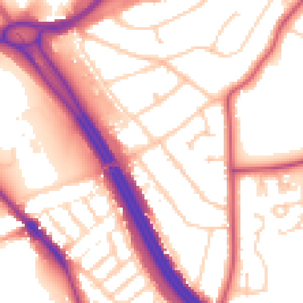 Daytime road noise heatmap for RG6 1DT