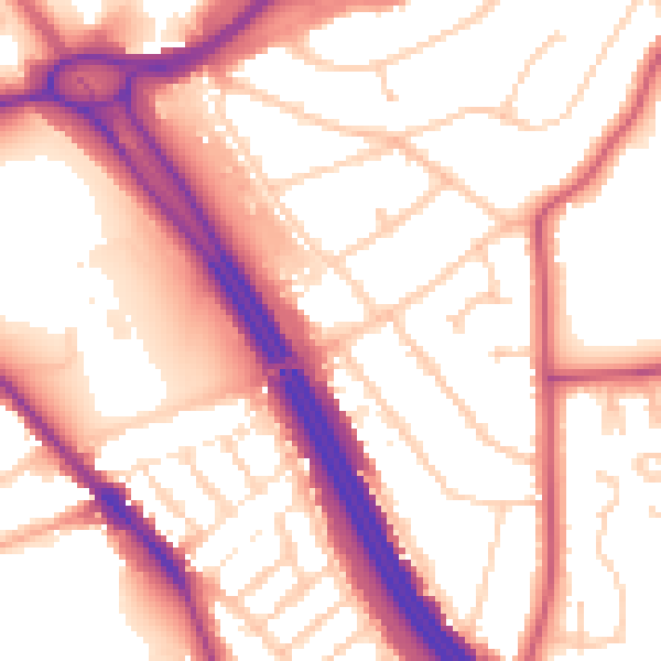 Daytime road noise heatmap for RG6 1DU