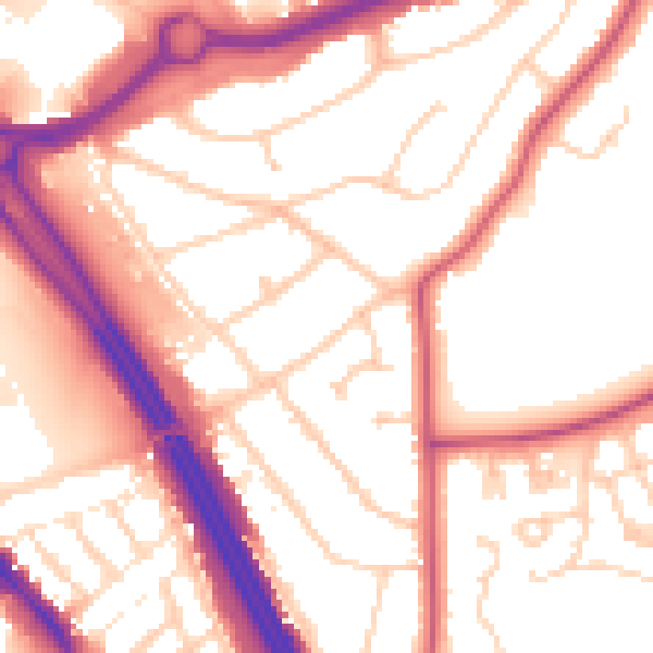 Daytime road noise heatmap for RG6 1DX