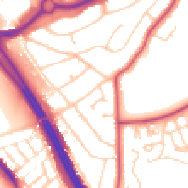 Daytime road noise heatmap for RG6 1DY