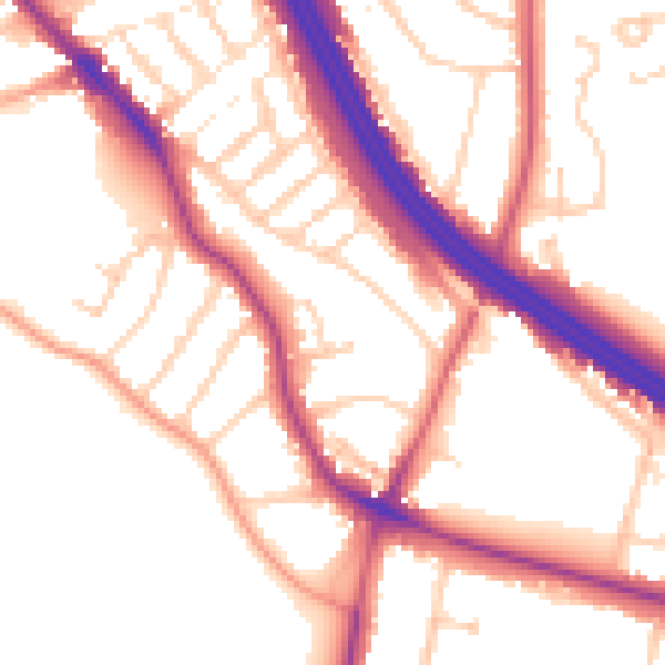 Daytime road noise heatmap for RG6 1DZ