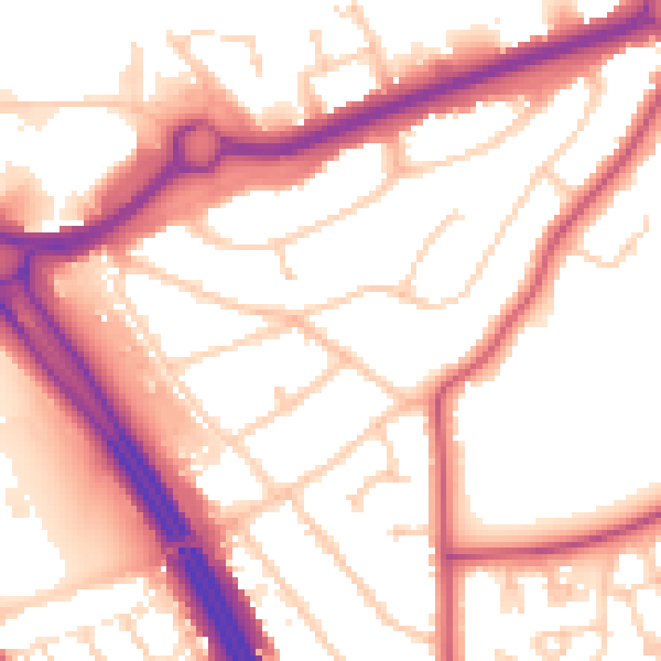 Daytime road noise heatmap for RG6 1ED