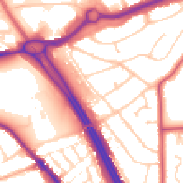 Daytime road noise heatmap for RG6 1EL