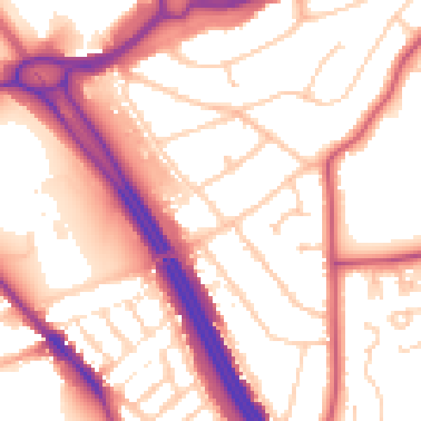 Daytime road noise heatmap for RG6 1EN