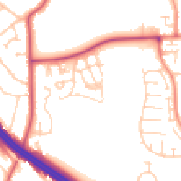 Daytime road noise heatmap for RG6 1FF