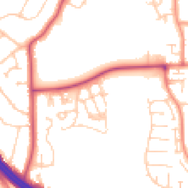 Daytime road noise heatmap for RG6 1FN
