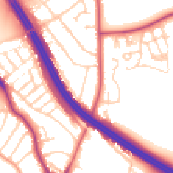 Daytime road noise heatmap for RG6 1HE