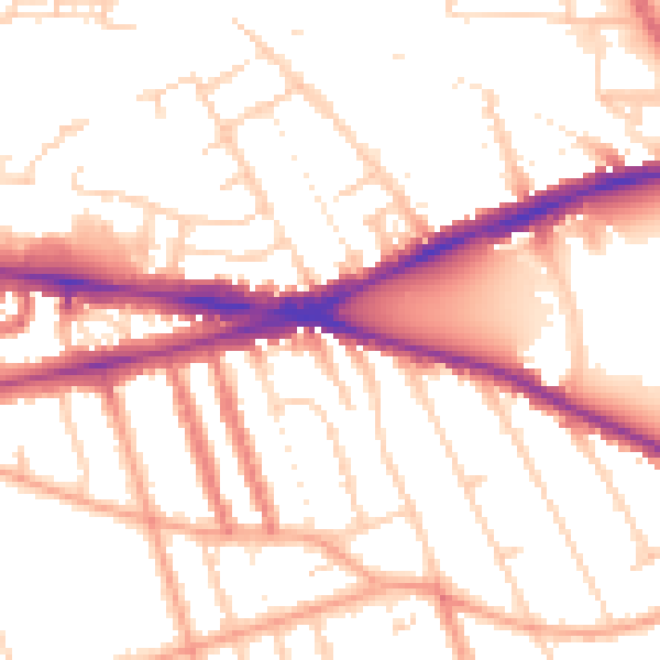 Daytime road noise heatmap for RG6 1JG