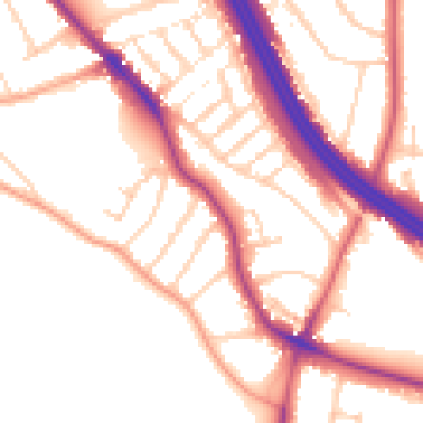 Daytime road noise heatmap for RG6 1JS