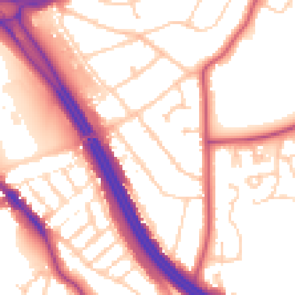 Daytime road noise heatmap for RG6 1LQ