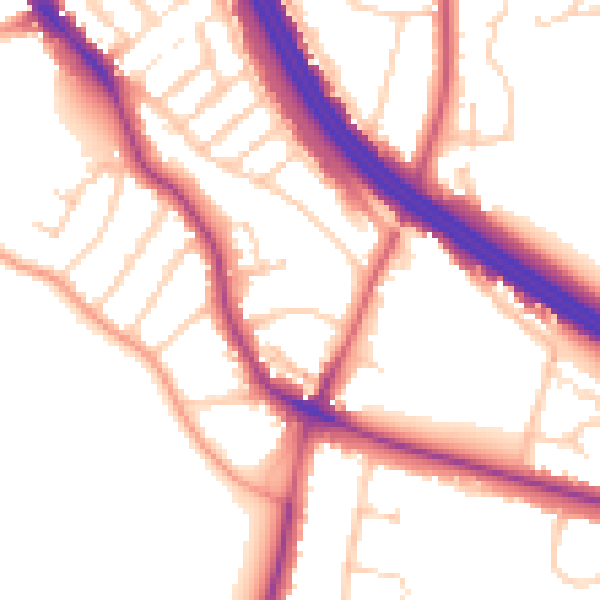 Daytime road noise heatmap for RG6 1ND