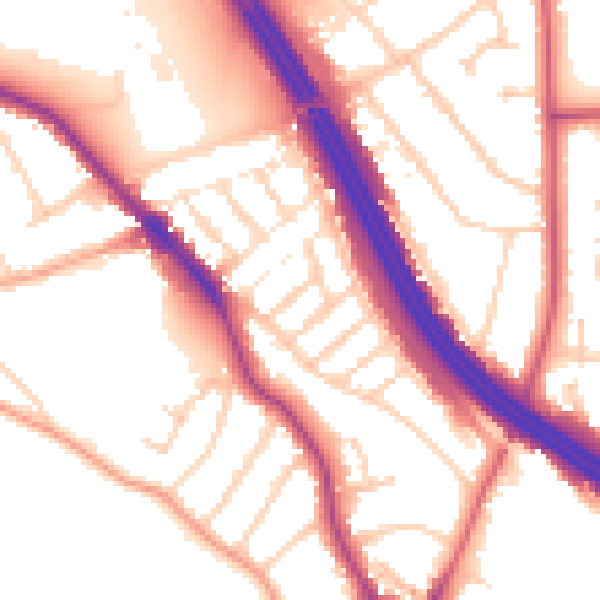 Daytime road noise heatmap for RG6 1NU
