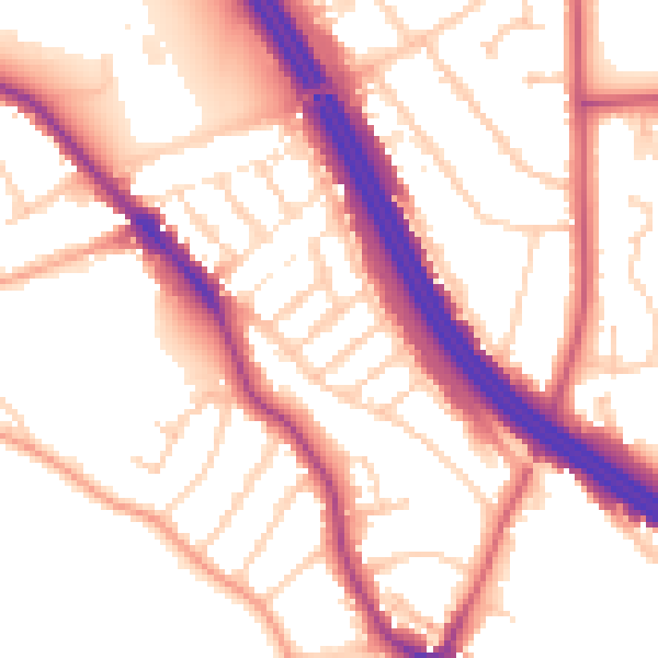 Daytime road noise heatmap for RG6 1NY