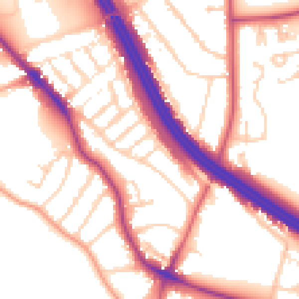 Daytime road noise heatmap for RG6 1PJ
